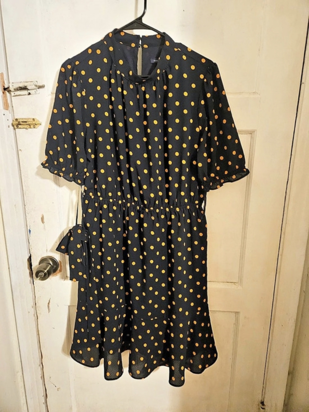 Tommy Hilfiger Mock Neck Polka Dot Mini Dress Black & Orange Size 14